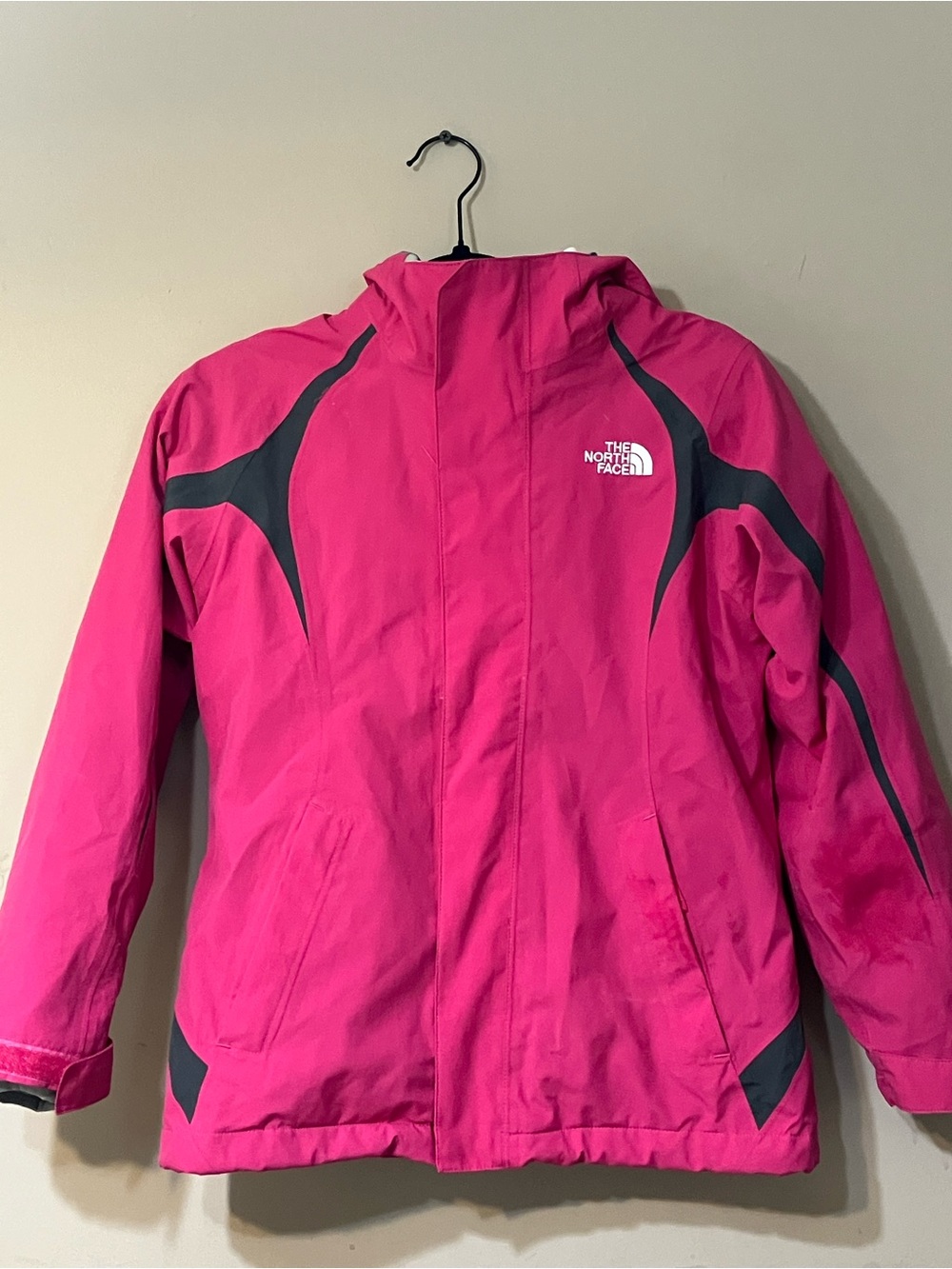 Triclimate 3-in-1 The North Face Bright Pink Hooded Rain Jacket with Gray Accent